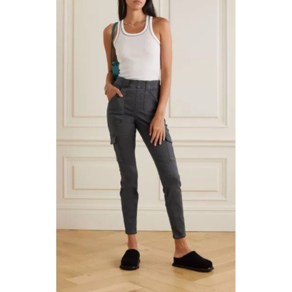 Spanx 20311T Washed Black Stretch Twill Cargo Ankle Pant Large Tall Garment Dyed